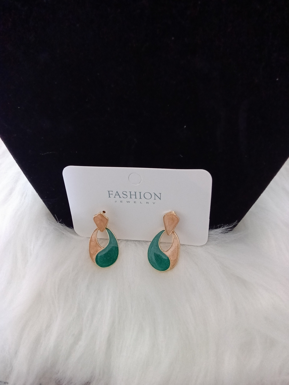 Green and Gold Teardrop Dangle Earrings - Fashion Jewelry